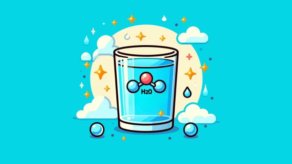 یک لیوان آب با یک مولکول H2O در آن