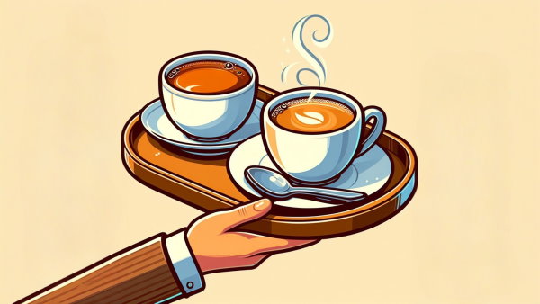 یک سینی در دست با یک فنجان قهوه در کنار یک فنجان چای درون سینی - گرامر either neither
