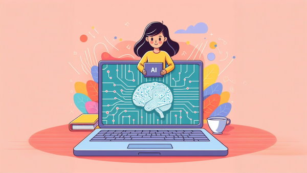 یک لپ تاپ در حال نمایش تصویر مغز روی یک برد الکترونیکی - یادگیری هوش مصنوعی بدون دانشگاه