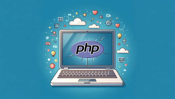 یک لپ تاپ با صفحه ترک خورده و لوگوی php - کاربرد PHP چیست