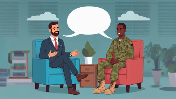 یک سرباز و یک روانشناس نشسته در اتاق در حال صحبت - روانشناسی چیست