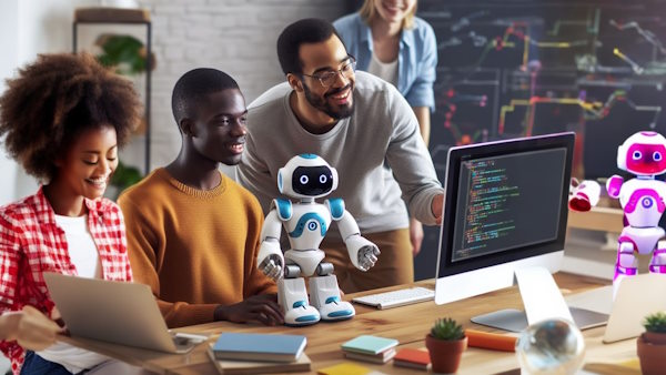 افرادی در حال برنامه نویسی با کمک ربات هوش مصنوعی هستند - تقویت برنامه نویسی با هوش مصنوعی