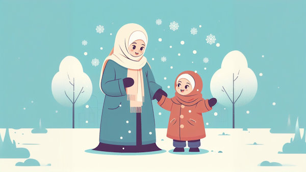 یک مادر و دختر در برف با لباس گرم - تبدیل فعل مضارع به امر در عربی