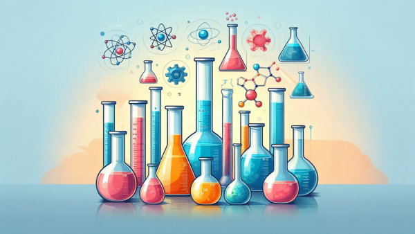 چند ظرف آزمایشگاه با محلول شیمیایی - انواع پیوند ها در شیمی