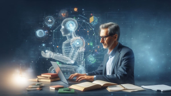 مردی در حال کار با کامپیوتر و انجام پروژه هوش مصنوعی است - یادگیری هوش مصنوعی بدون دانشگاه
