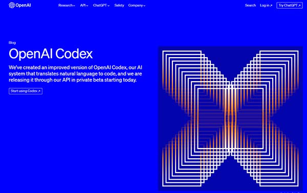 صفحه وب سایت openai codex