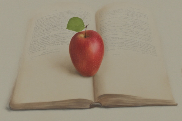 تصویر سیب قرمزی که روی کتابی قرار دارد