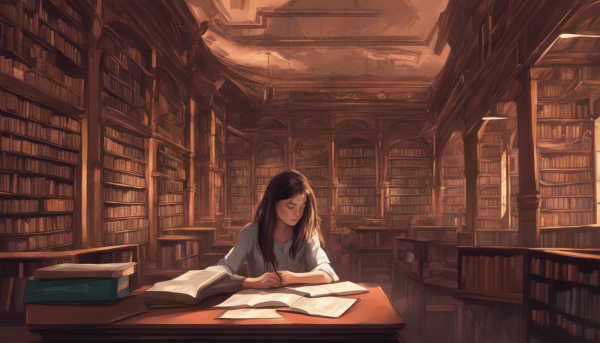 دختری در حال مطالعه در کتابخانه