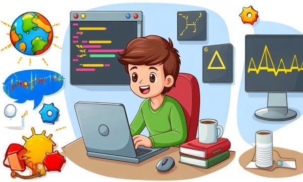 یک نوجوان برنامه نویس در حال کدنویسی با ابزارهای برنامه نویسی