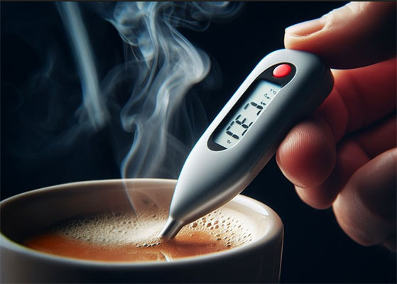 اندازه گیری دمای قهوه با استفاده از دماسنج