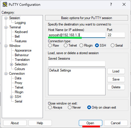استفاده از ابزار putty در ویندوز برای اتصال به سرور و تغییر پسورد سرور لینوکس