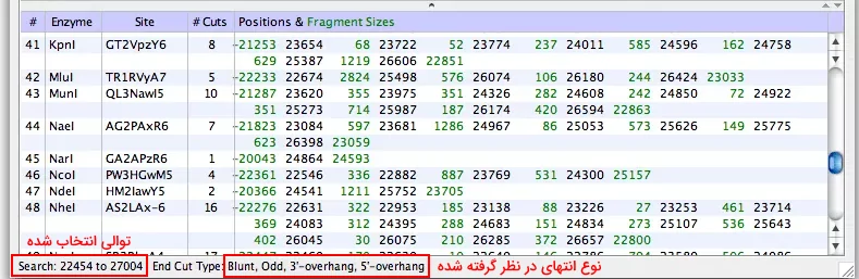 آنالیز جایگاه برش آنزیم محدودکننده در نرم افزار oligo