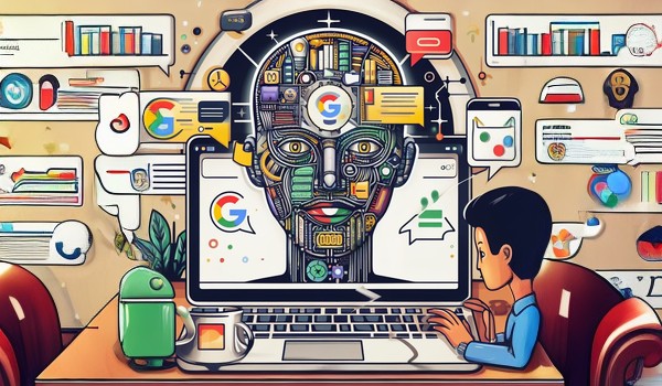 دانش آموزی در حال افزایش دانش و خلاقیت خود به کمک صحبت با هوش مصنوعی گوگل