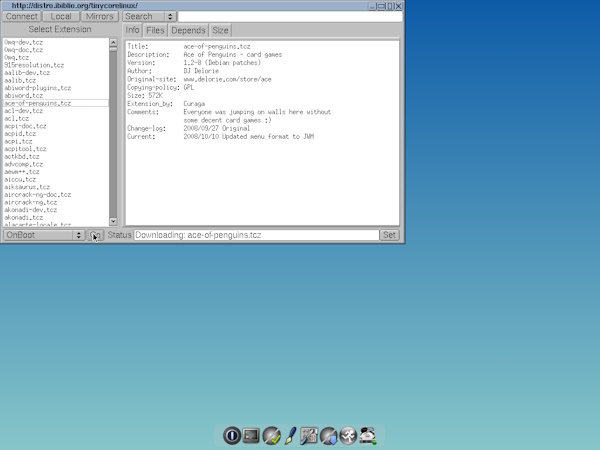 محیط کار پیش‌فرض توزیع لینوکس Tiny Core Linux یکی از انواع لینوکس مینیمال و فوق سبک