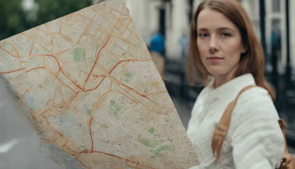 تصویر یک زن که نقشه شهری در دست دارد