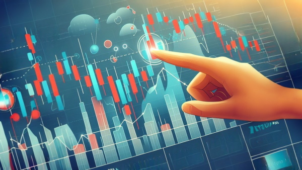 یک دست در حال اشاره به یک نقطه در نمودار تغییرات قیمت سهام