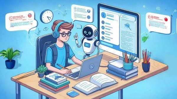 دانش آموزی در حال درس خواندن با کمک ربات هوش مصنوعی است - کاربرد ماشین لرنینگ در آموزش