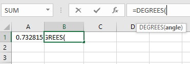 نوشتن تابع DEGREES برای تبدیل یکای عدد سلول از رادیان به درجه