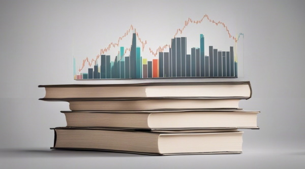 یک دسته کتاب روی هم به همراه یک تصویر از نمودار تغییرات قیمت روی آن‌ها 