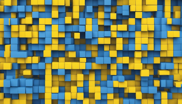 مجموعه ای از مکعب های زرد و آبی در کنار یکدیگر