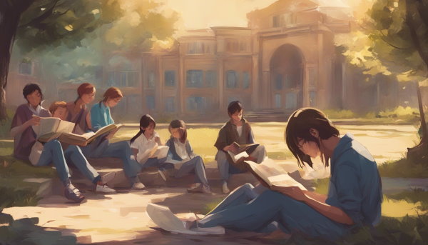 دانش آموزان در فضای سبز در حال مطالعه (تصویر تزئینی مطلب مشتق رادیکال با فرجه ۳)