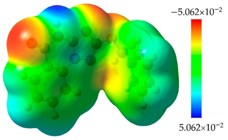 نقشه پتانسیل الکترواستاتیکی مولکولی با مقیاس رنگی، از <span class=