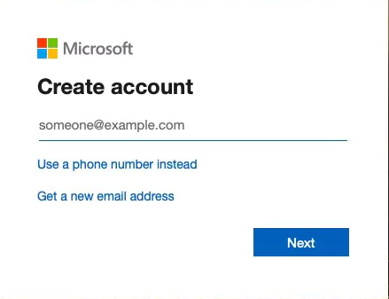 صفحه create account مایکروسافت
