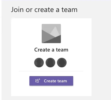 دکمه create team در مایکروسافت تیمز