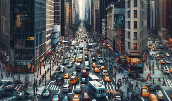 خیابانی شلوغ و پر ترافیک