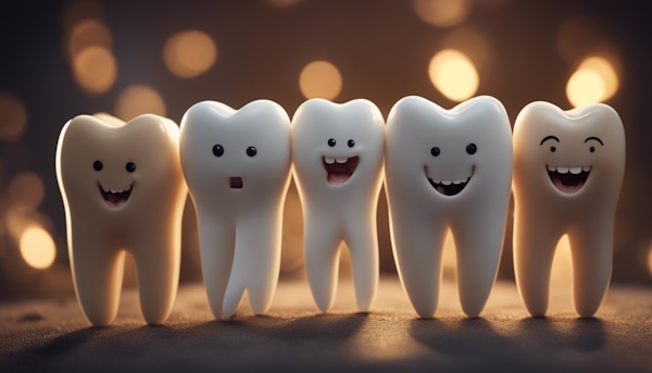 چند دندان با صورتک های مختلف در کنار هم