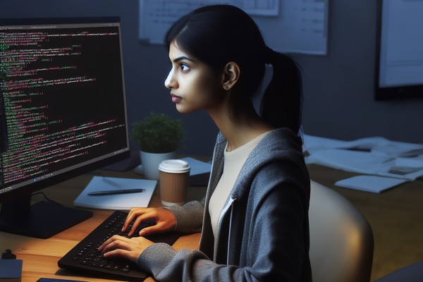 دختر برنامه نویسی در حال کدنویسی به زبان پایتون