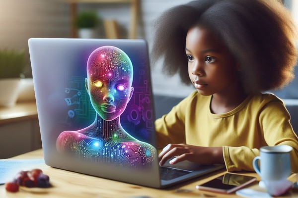 کودکی در حال آشنایی با نحوه استفاده از هوش مصنوعی گوگل