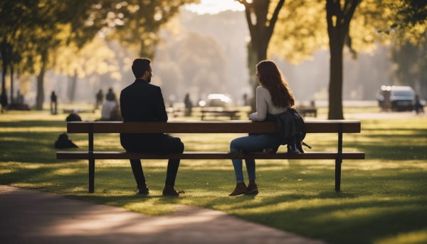 دو نفر در حال مکالمه در پارک