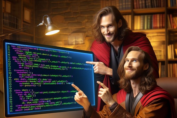 توسعه دهندگانی که کدهای توابع تو در تو در پایتون را در یک مانتیور را نشان می‌دهند
