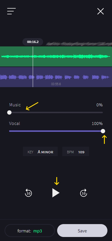 تنظیمات صدا و موسیقی در VocalRemover
