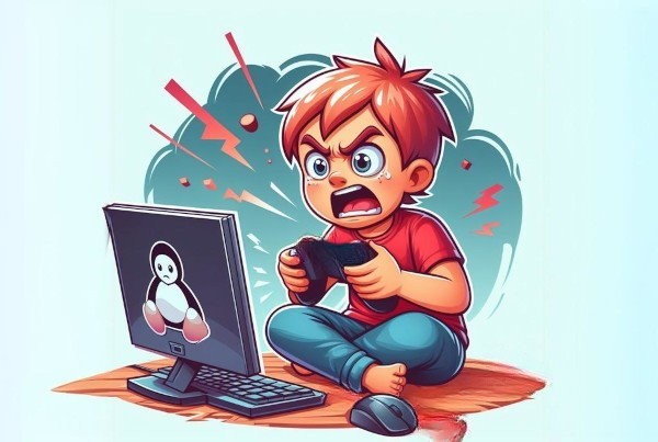 یک پسربچه در حال بازی با کامپیوتر در حالت ناراحت و عصبی - اوبونتو چیست