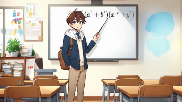 یک دانش آموز دبیرستانی ایستاده در کلاس خالی در حال اشاره به یک اتحاد نوشته شده بر روی تخته - اتحاد ها