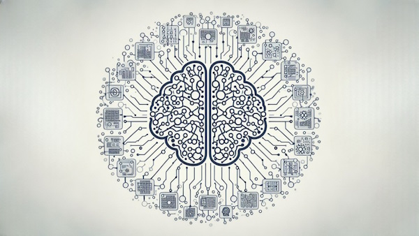 تصویری از یک شبکه عصبی با گره‌های متصل که شبیه به مغز هستند. هر گره می‌تواند یک مرحله در فرآیند یادگیری ماشین را نمایان کند.