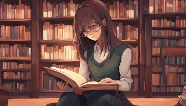 یک دختر دبیرستانی در کتابخانه در حال مطالعه - فرمول های انتگرال
