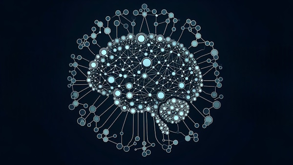تصویری از یک شبکه عصبی با گره‌های متصل که شبیه به مغز هستند. هر گره می‌تواند یک مرحله در فرآیند یادگیری ماشین را نمایان کند.