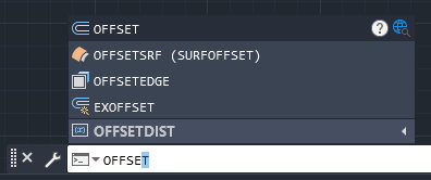 تایپ دستور OFFSET در نوار خط فرمان AutoCAD