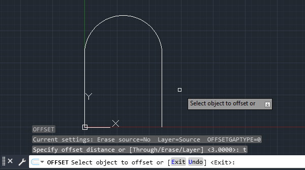 انتخاب منحنی متشکل از دو خط راست و یک قوس برای آفست کردن در اتوکد