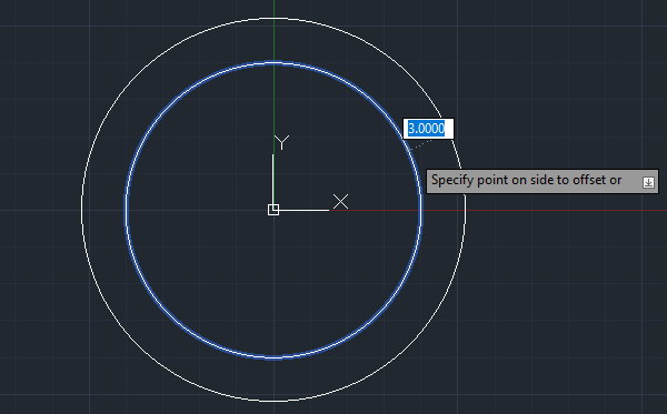 تنظیم فاصله آفست بیرون دایره در مراحل دستور OFFSET در اتوکد