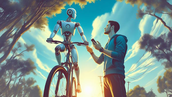 مردی در حال آموزش دادن به ربات هوش مصنوعی است که چطور دوچرخه سواری کند - انواع روش های یادگیری ماشین