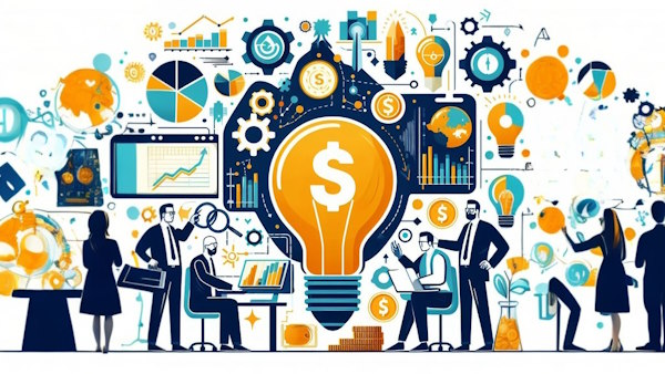 تصویرسازی استراتژی‌های سرمایه‌گذاری هوشمند با عناصر تحلیلی، مشاوران مالی و تصمیم‌گیری هوشمند که بر اهمیت انتخاب‌های آگاهانه تاکید می‌کند.