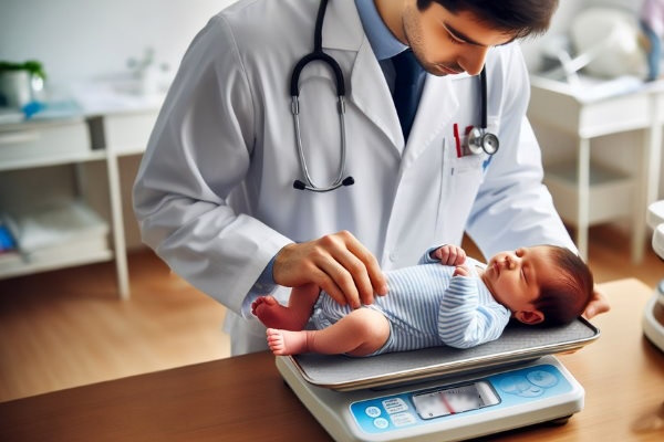 پزشکی یک نوزاد را وزن می‌کند - بهداشت کودک 