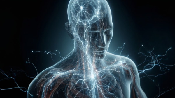 مدل بدن انسان که امواج الکتریکی از آن عبور می‌کند - دستگاه عصبی 