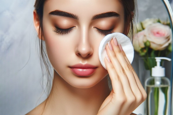 زنی صورت خود را با پنبه پاک می‌کند - آموزش مراقبت از پوست 