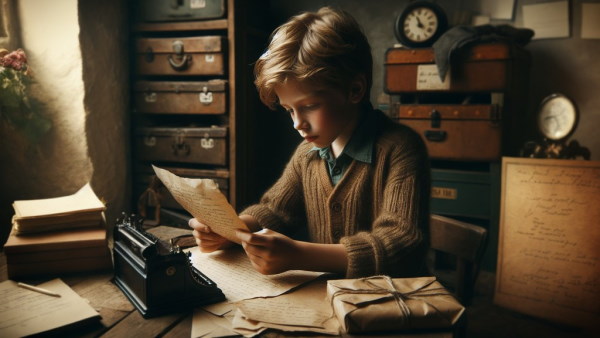 تصویر پسری در حال خواندن نامه