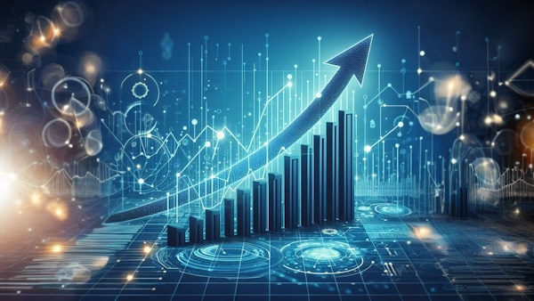 تصویری از نمودار رشد مالی با مسیر صعودی، با استفاده از عناصر بصری مانند نمودار خطی و پیکان موفقیت مالی که نتایج مثبت سرمایه‌گذاری را نمایان می‌کند.